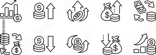 dollar, coin, chart, money, bag, finance, investment, profit, loss, growth, vector, illustration, financial, transaction, banking, economy, currency, market, business, income, expense, accounting, bud