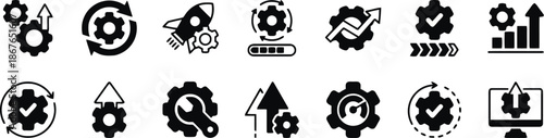 gear, process optimization, line icon, mechanism management, workflow efficiency, start up rocket, service progress, business analytics, business process, workflow automation, system optimization, qua