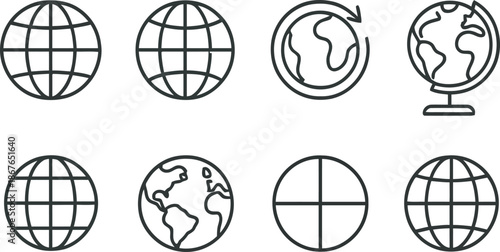 globe, outline, vector, icons, earth, planet, world, map, geography, global, infographic, ui, design, international, connection, location, travel, business, concept, geographic, sphere, navigation, de