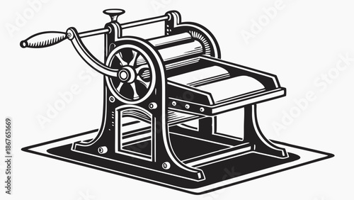 Vintage Printing Press Machine Hand Crank Illustration for History Projects Publishing Design Work