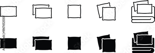 pillow, cushion, bedding, bedroom, sleep, comfort, rest, home, interior, decor, furniture, textile, soft, blanket, folded, stack, set, icon, vector, outline, solid, glyph, shape, square, rectangle, de