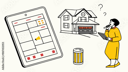 Real Estate Agent Evaluating Property Listings on Tablet for Home Buyer Decision Making and Digital Advertising