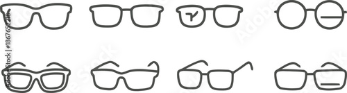 glasses, eyeglasses, spectacles, eye glasses, eye wear, frame, collection, set, icon, optic, optical, lens, eyeglass, eyesight, vision, reading, prescription, style, accessory, fashion, retro, vintage