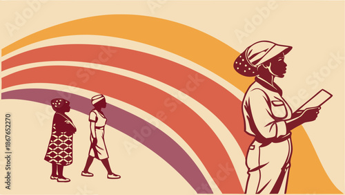 African Women Leaders Guiding Younger Generation Forward Under Bright Rainbow for Education and Empowerment Design