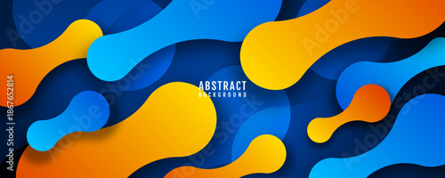 Abstract fluid gradient background with overlapping organic liquid shapes in blue and orange colors, modern geometric paper cut layered design for banner, poster, web header or presentation