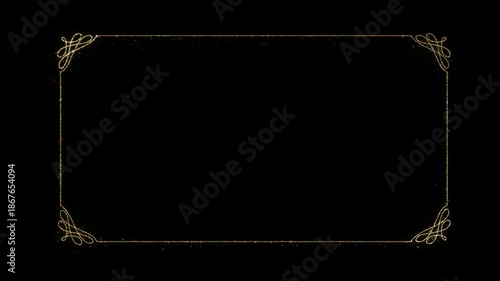 VINTAGE gold frame border ornament cinematic elegant decoration animation loop on transparent background.