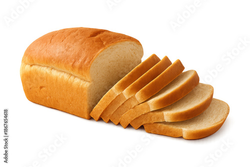 White bread loaf with slices on transparent background