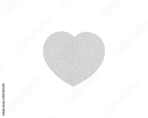 White paper texture heart shape isolated on a clean white background. Minimalist romantic symbol with grainy material feel