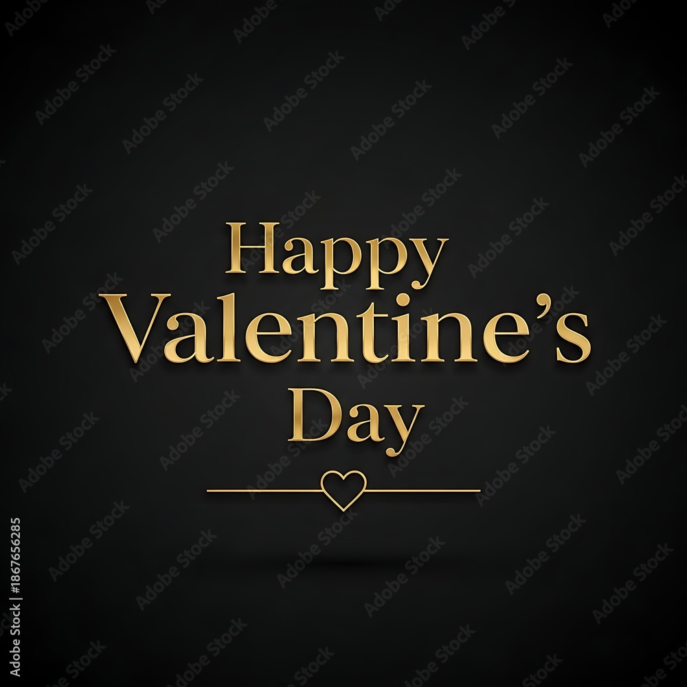 Obraz premium Stylish golden happy valentine's day greeting card dark background.