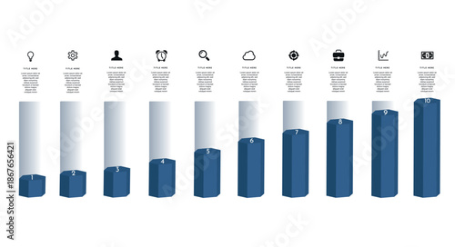 Vertical infographic bar chart with 10 ascending blocks representing levels, values, or performance stages.