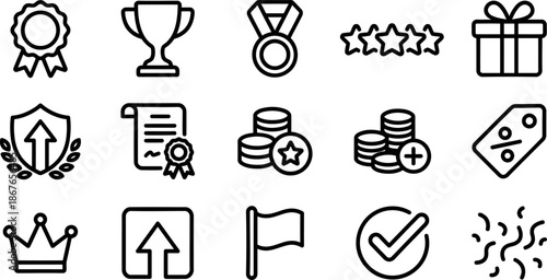 Achievement, Rewards and Loyalty Program Line Icons Set, Bonus and Rating Outline Symbols