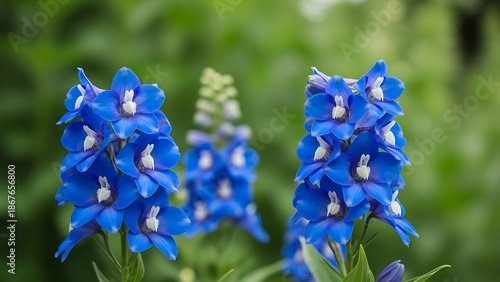 Vibrant Blue Delphinium Flowers in Bloom.