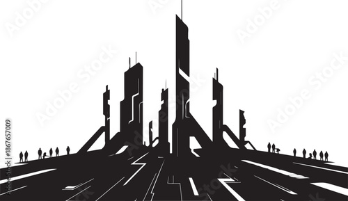 Futuristic City Skyline Silhouette Vector