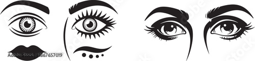 Close-up Eye with Long Eyelashes Outline Minimal Vector