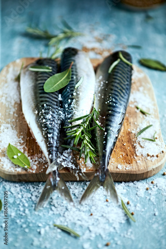 Raw Mackerel with Herbs and Sea Salt. Top view