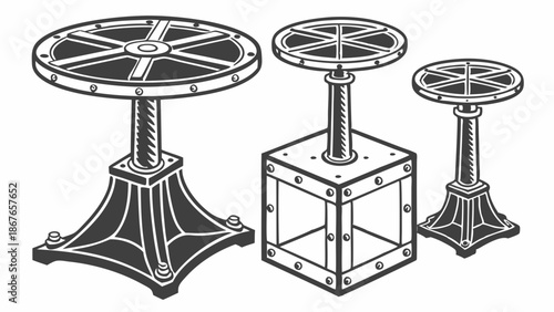Industrial Steampunk Adjustable Height Table Bases for Workshop or Bar Design Projects Vintage Furniture Elements