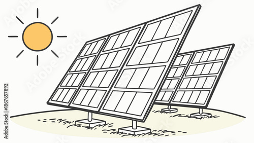 Ground Mounted Solar Panel Array Capturing Bright Sunlight for Sustainable Green Energy Generation and Eco Friendly Power Solutions
