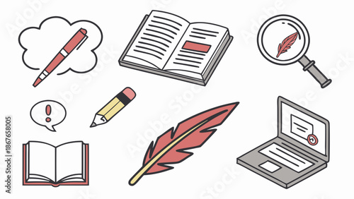 Writing And Editing Tools Icons Set For Content Creation Copywriting Journalism Research And Digital Storytelling Design Elements