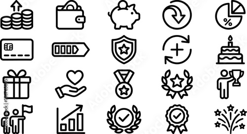 Business Rewards, Loyalty and Growth Line Icons Set, Bonus and Performance Outline Symbols