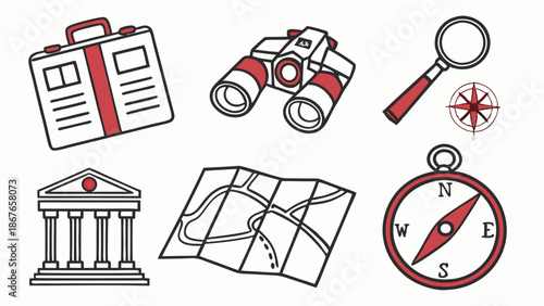 Detective Investigation Adventure Icons for Travel Planning Treasure Hunt Game Design Exploration Research