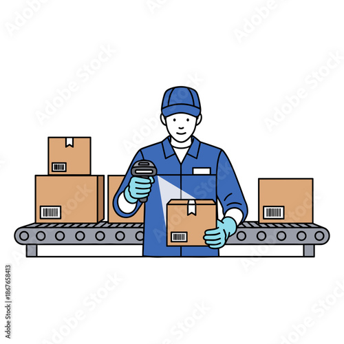 warehouse worker scanning barcodes in a packing area for logistics blogs, ecommerce websites, training presentations, shipping services, with copy space