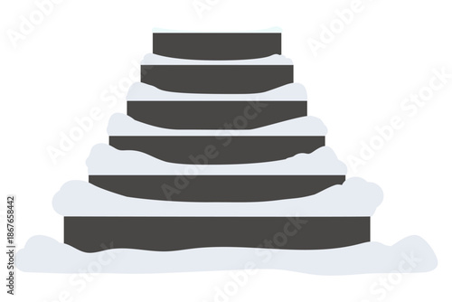 冬の雪が積もった階段のイラスト　ベクター