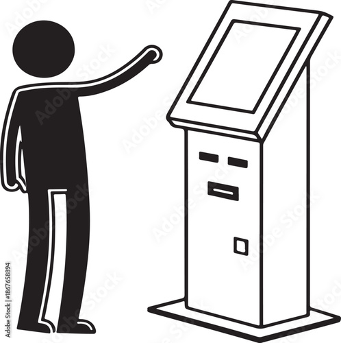 Person interacting with modern self-service kiosk terminal