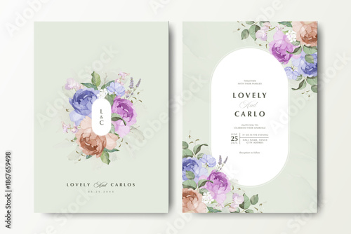 wedding invitation card with color full rose flower decoration

