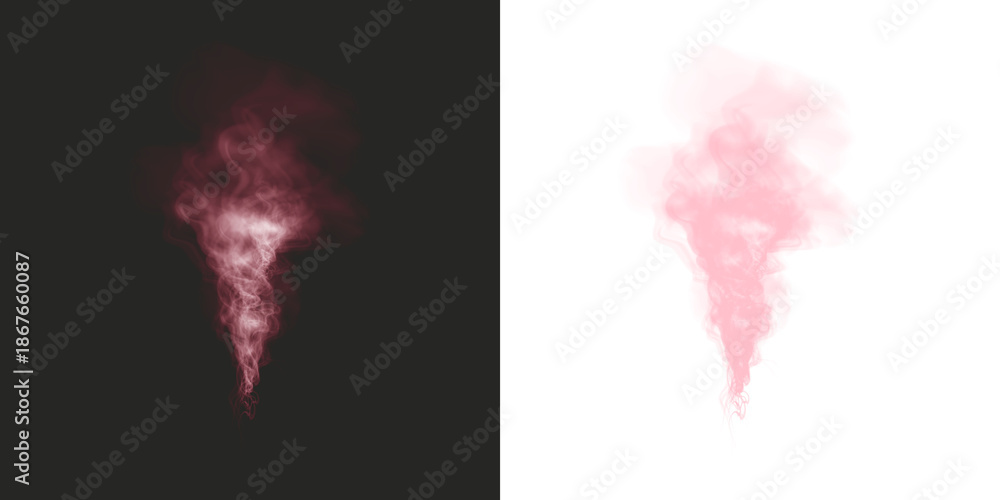 Obraz premium Red glowing smoke vortex isolated on transparent PNG background.