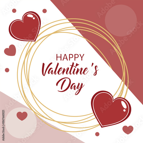 Happy Valentine’s Day Circular Frame with Red Hearts