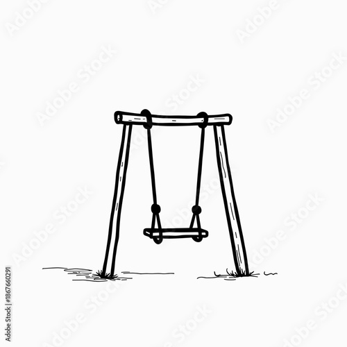 Simple swing set in black and white illustration on grass  