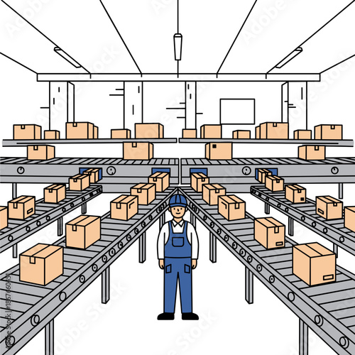 automated fulfillment center sorting colorful parcels by region for logistics blogs, ecommerce websites, shipping presentations, training material, with copy space