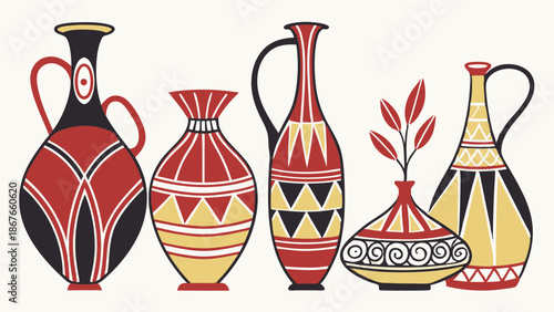Vibrant Tribal Pottery Collection for Home Decor Branding Packaging Design Ethnic Art Print
