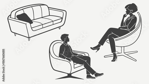 Therapy Session or Counseling Meeting with Client and Female Therapist in Modern Office Setting for Wellness Support