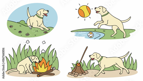 Happy Labrador Dog Playing Fetch Outdoors Camping Enjoying Summer Vacation Adventure Activities