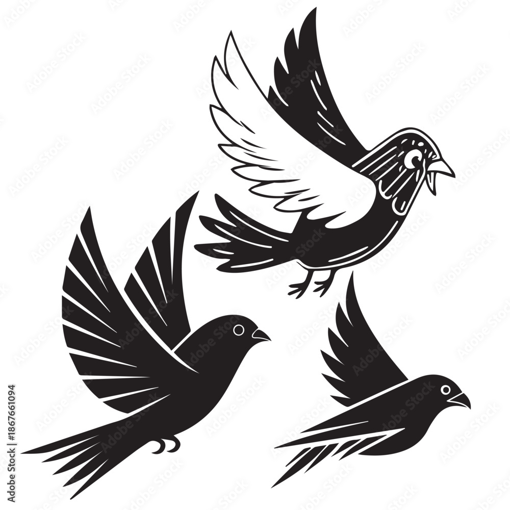 Fototapeta premium Flying Bird Vector Illustration Set for Freedom and Communication Concept
