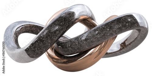Torus Knot Abstract Sculpture with Marble and Copper Texture on Transparent Background