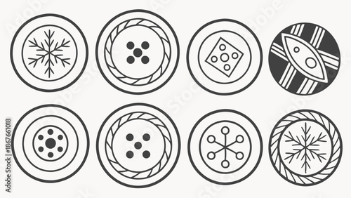 Decorative Button Icons Set for Sewing Craft Apparel Design Sewing Project Winter Holiday Fashion Elements