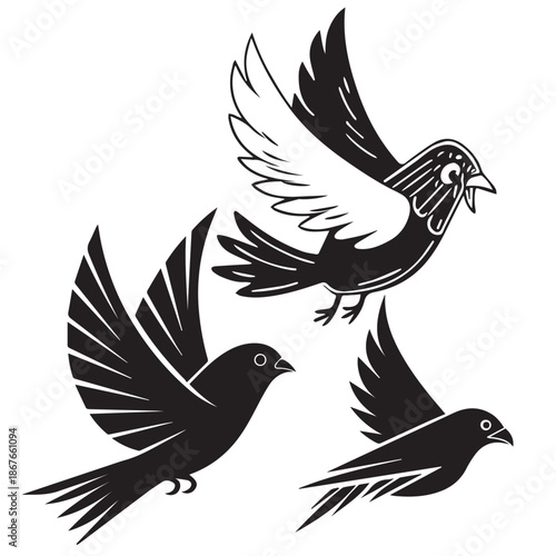 Flying Bird Vector Illustration Set for Freedom and Communication Concept