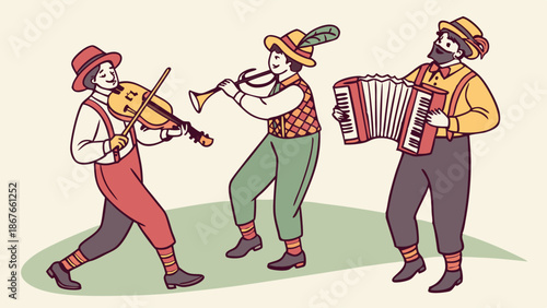 Traditional Bavarian Folk Musicians Playing Violin Clarinet and Accordion for Oktoberfest Celebration Entertainment