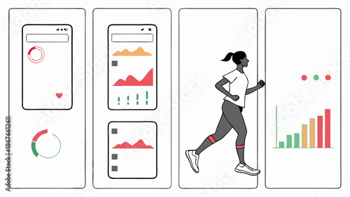 Fitness App Tracking Running Performance Data Woman Exercising for Health and Wellness Goals