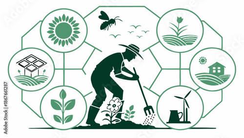 Sustainable Agriculture Farmer Working with Renewable Energy Ecology and Biodiversity for Eco-Friendly Farming Web Design