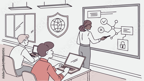 Cybersecurity Training Session Focused on Network Security and Data Protection for Focused Students Learning IT Skills