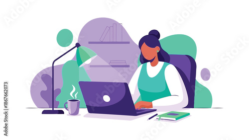 Dedicated Woman Working Remotely on Laptop Achieving Professional Goals