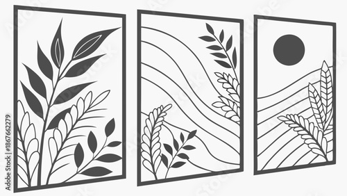Minimalist Botanical Wall Art Set Three Panels Nature Decor Line Drawing for Home Interior Design