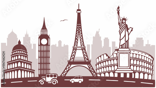 Iconic World Travel Landmarks Skyline Montage for Tourism Advertising Vacation Planning Global Exploration Web Design Banners