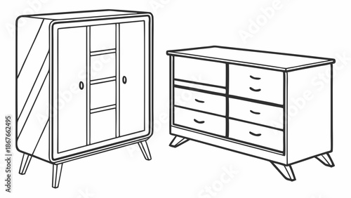 Mid Century Modern Furniture Icons for Interior Design Catalog or E-commerce Website Layout