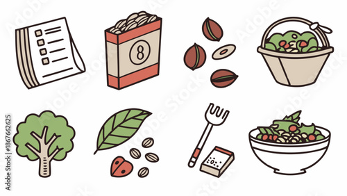 Gardening and Healthy Eating Icons for Organic Food Blog Recipes Meal Planning Seasonal Harvest Web Design