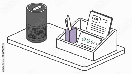 Smart Speaker and Desk Organizer with Contact Cards for Modern Office Workflow and Professional Networking Setup