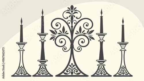 Elegant Candelabra Centerpiece Five Candle Set for Formal Dinner Party Decoration or Holiday Celebration Design Element